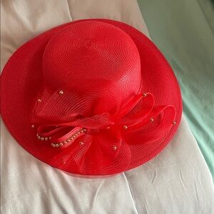 Elegant Red Women's Hat with Bow
